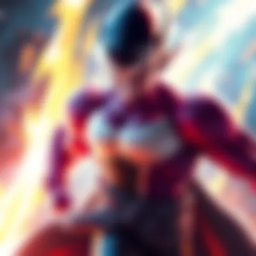 Frieza, the iconic villain from Dragon Ball, reappears in a dramatic pose, surrounded by energy blasts, showcasing his menacing look.