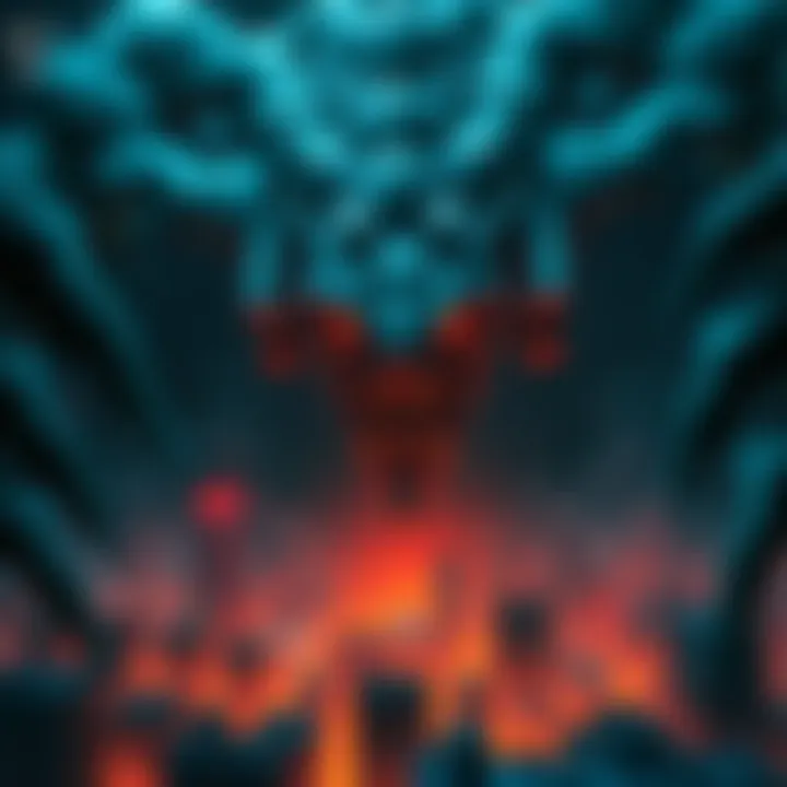 A large, terrifying monster looming over a dark, fear-filled cityscape, capturing the essence of existential horror in anime.