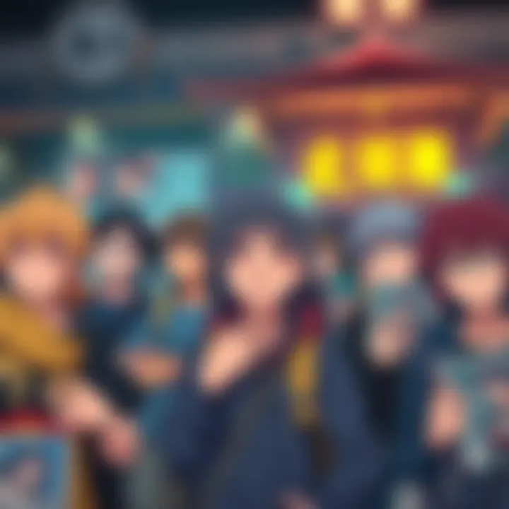 A group of anime fans expressing disappointment after the abrupt ending of a popular series, with some holding posters and others looking confused.