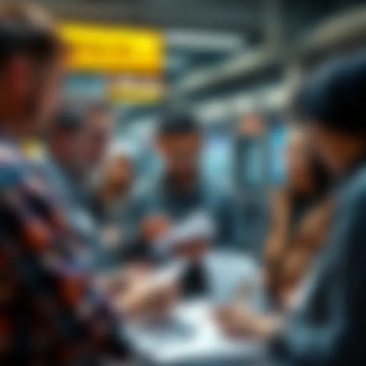 Frustrated consumers discussing pricing A group of people expressing concerns over high pricing of Int UI during a discussion, with notes and graphs showing price comparison