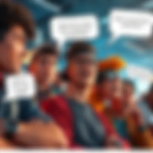 A group of fans animatedly discussing powerscaling memes, showing mixed emotions of frustration and humor, with speech bubbles illustrating various comment tropes.