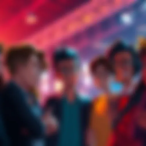 Frustrated fans discussing clichéd characters A group of fans expressing frustration over clichéd character types in storytelling, with animated gestures and frowns