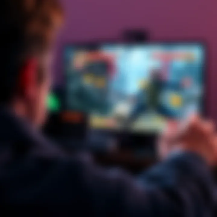 A gamer looking frustrated while playing Ninja Storm on a gaming console, focused on the screen showing a battle scene with characters Kakashi and Kimimaro.