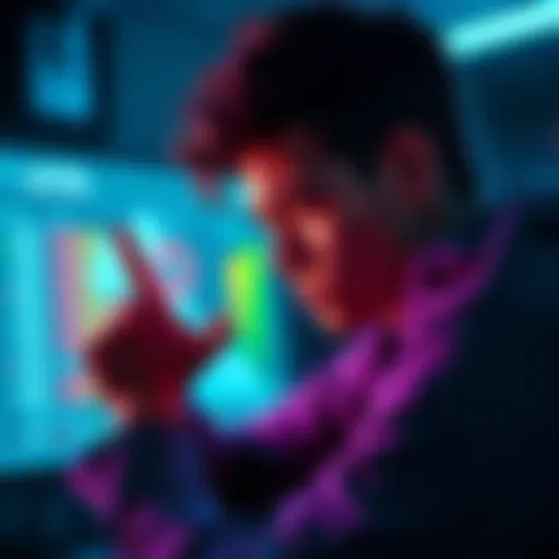 A gamer looking at a screen showing unclear power level stats, showing signs of frustration and confusion.