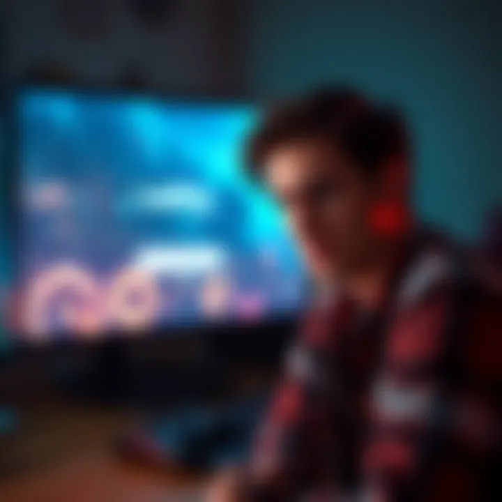 A gamer visibly frustrated while waiting for a game to download on their computer, with a loading screen displayed, showing signs of impatience.