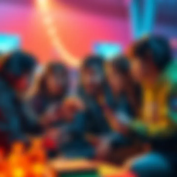 A group of players expressing frustration over difficulty levels in gacha games with gaming devices in hand