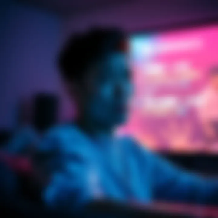 A person looking upset while watching a show with unclear subtitles on the screen