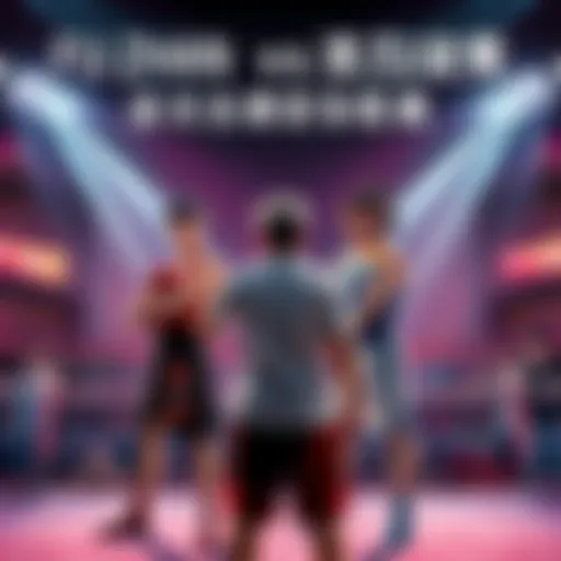 Fu Zhan stands confidently in the ring, ready to face Haruo, who looks determined for revenge. Excitement fills the air as fans cheer for the upcoming fight.