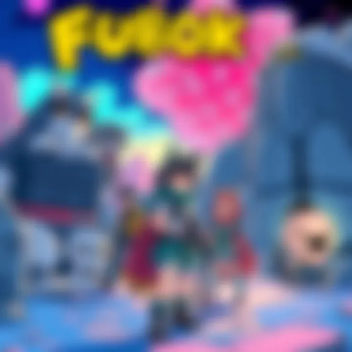 A vibrant illustration showcasing characters from the webcomic Fubuki by Skottydrotty in an adventurous setting