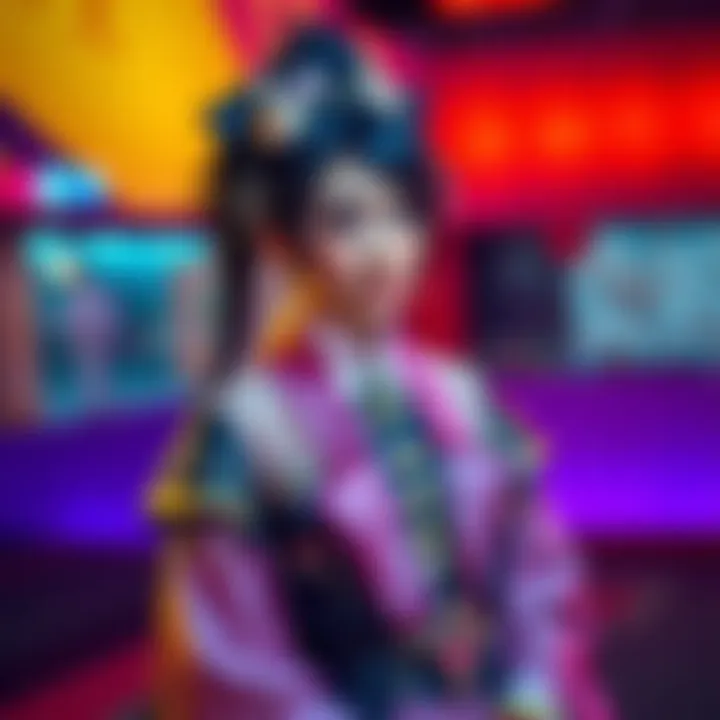 Fubuki Cosplay Showcase A person dressed as Fubuki, showcasing an elaborate costume with detailed accessories and styling, standing in a vibrant setting.