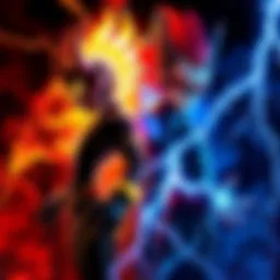 Fuegoleon and Gaja standing back to back, showcasing their cool character designs with fire and lightning elements around them.