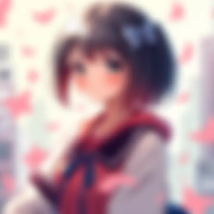 A colorful illustration showing a school girl character designed by Fujimoto, highlighting her outfit and expression, surrounded by artistic elements.