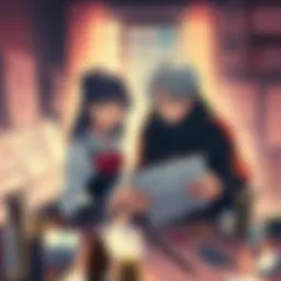 Fujimoto working on a manga with a mysterious collaborator, surrounded by sketches and art supplies, expressing intense emotions