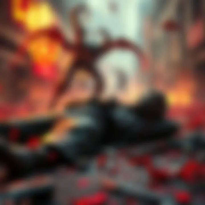 Fujimoto lying on the ground after being shot by the Gun Devil, with chaos in the background