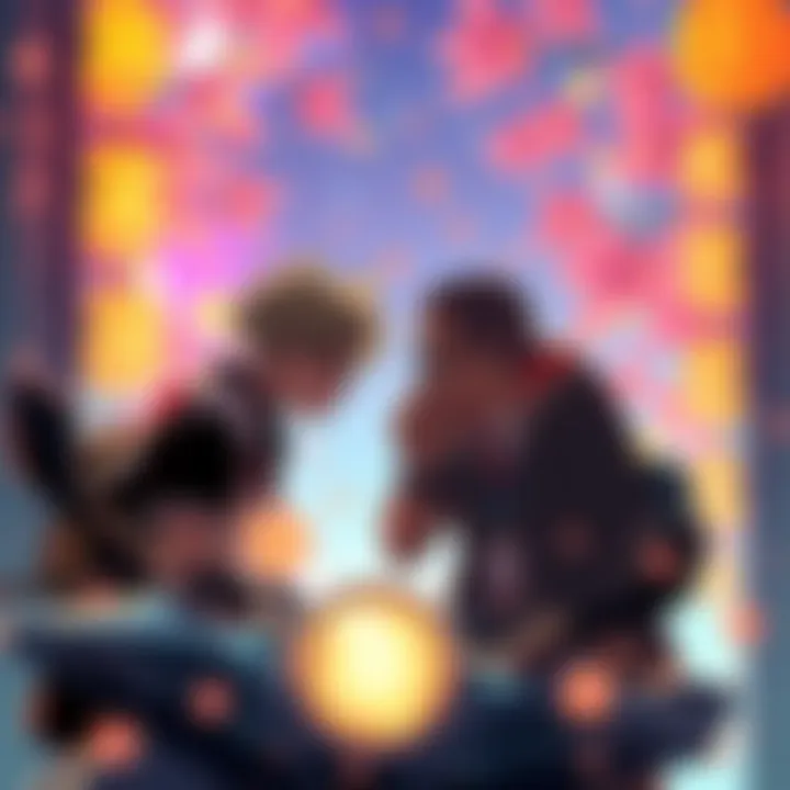 Fujimoto and Kobeni sharing a meaningful moment, reflecting their bond and impact on each other, set against a vibrant background.