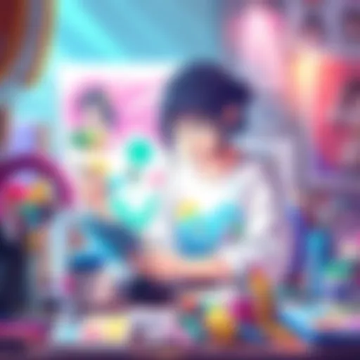 Indie VTuber Fujirin illustrating her art, surrounded by vibrant colors and creative tools.