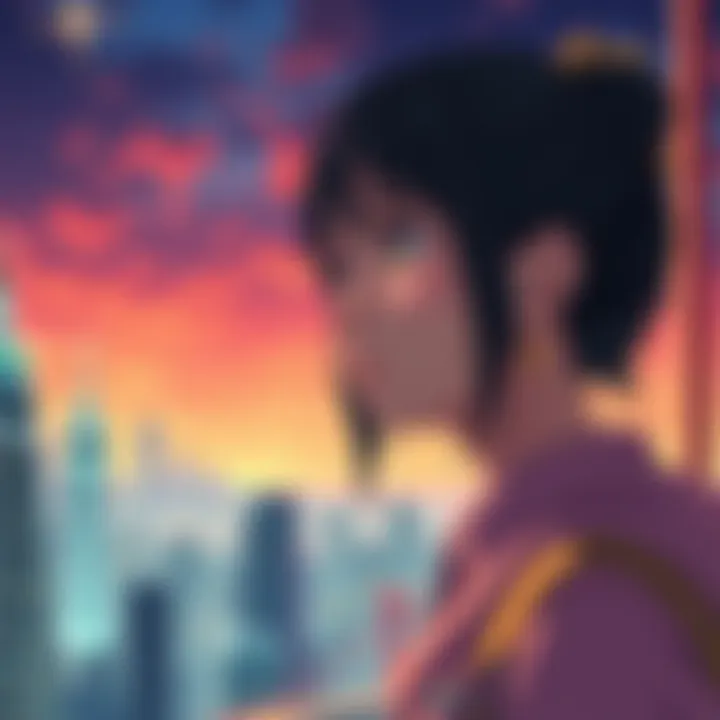 A character named Fumiko deep in thought, with a backdrop of a city skyline. Her expression shows curiosity and concern, symbolizing the audience's wish for more depth in her story.