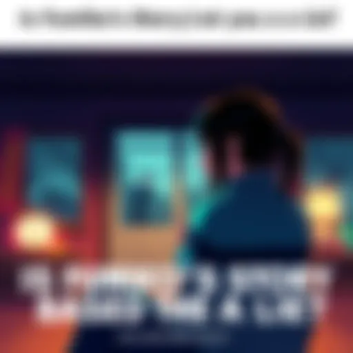 A woman named Fumiko sitting alone, looking thoughtful, with a background showing her home and contrasting scenes of others fighting, depicting her uncertain past and choices.