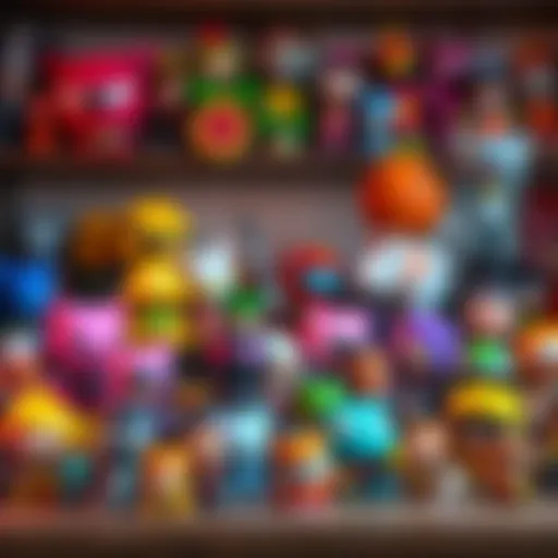 A display of colorful Fumo figures arranged on a shelf, showcasing different characters and designs, illustrating the excitement of starting a collection.