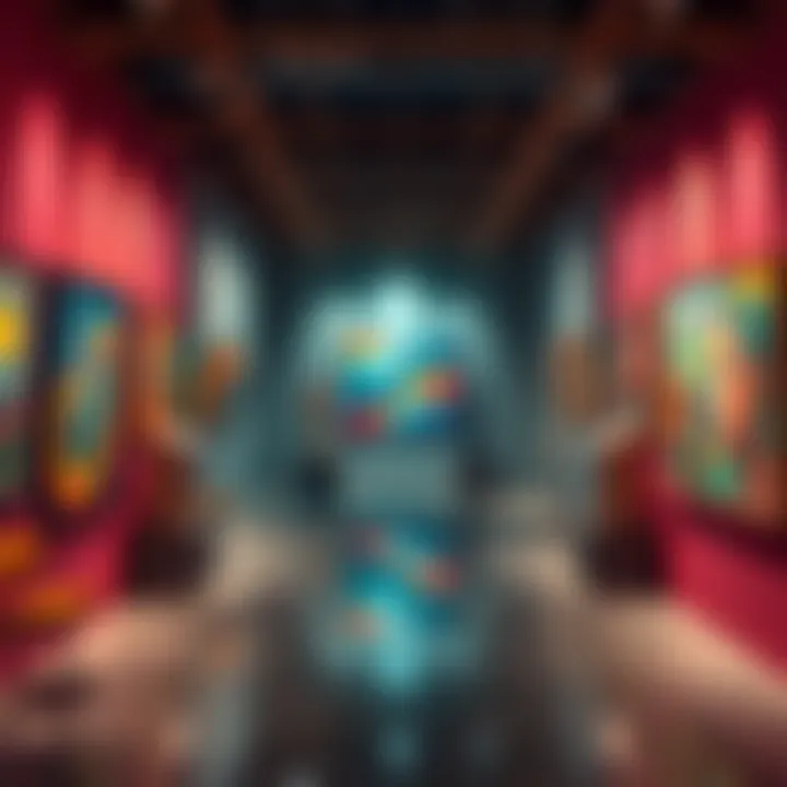 Colorful artworks displayed in a gallery setting, showcasing creativity and artistic expression