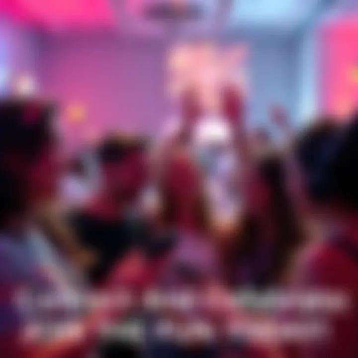 A group of individuals joyfully interacting and sharing experiences at an event.