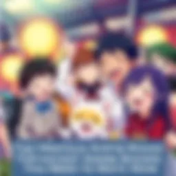 Funniest Anime Characters A group of comical anime characters laughing together in a colorful setting, showcasing humor and joy, with elements from popular funny anime shows.