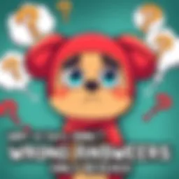 A cartoon character resembling Enmu with a puzzled expression, surrounded by humorous question marks and funny thought bubbles, illustrating the whimsical nature of wrong answers.
