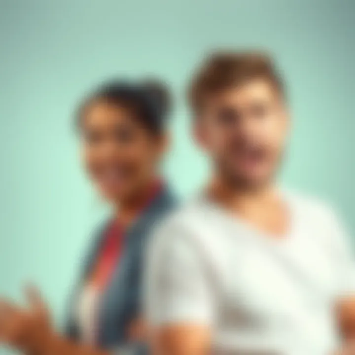 A man and a woman looking at each other with exaggerated expressions, creating a humorous moment
