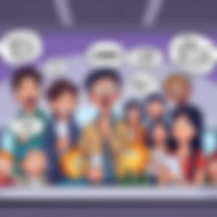 A comedic illustration showing fans debating over JJK with exaggerated expressions and humorous text bubbles.