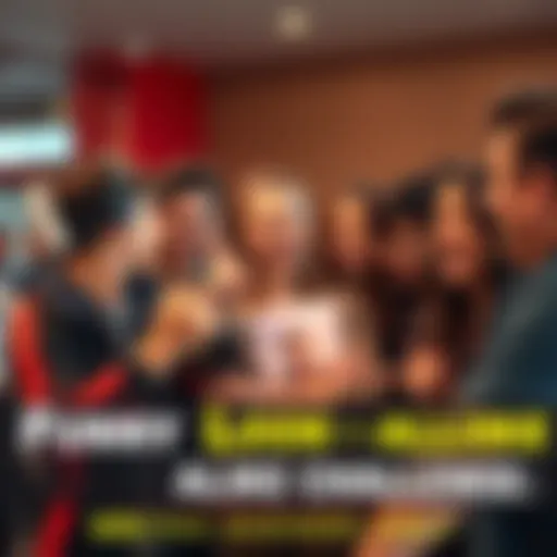 A group of people laughing and sharing funny look-alike guesses while pointing at a picture of a celebrity, showcasing a playful atmosphere.