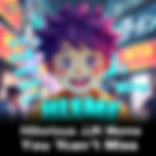 A vibrant meme featuring a character from JJK with a humorous expression, surrounded by text that makes people laugh, as it spreads joy on various forums.