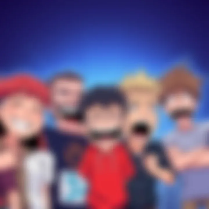 Funny Characters from Manga and Anime A group of cartoon characters from popular comedic manga and anime laughing together with exaggerated expressions