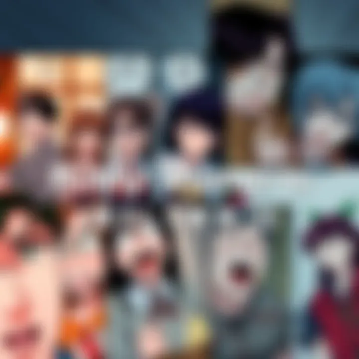 A collage of iconic funny scenes from different manga series, showcasing characters in comical situations and exaggerated expressions.