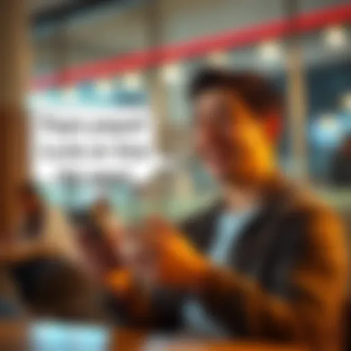 A person laughing while looking at their phone, with a humorous text bubble saying 'Papa papa! Look at this fat ass!'
