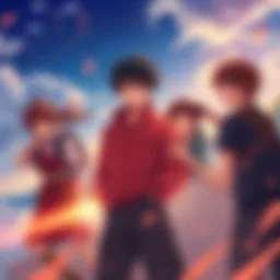Fushi with friends from To Your Eternity Fushi surrounded by key characters, showing bonds and emotions in a scenic background