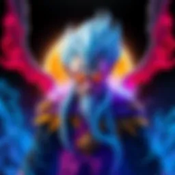 A unique character showing the fusion of an ancient witch and Old Supreme Kai, blending elements from both to create a striking appearance, with mystical attire and features from both characters.