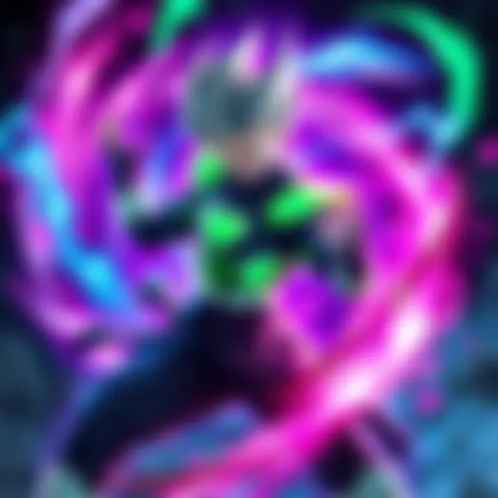 Fusion Zamasu showcases his powerful energy aura in a dynamic battle pose, ready for an upcoming challenge.