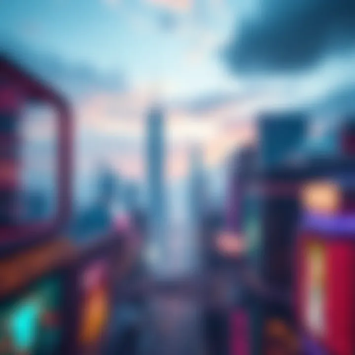 A futuristic city skyline with advanced technology and vibrant colors, showcasing innovative buildings and transportation.