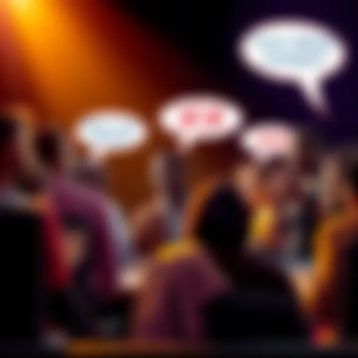 A group of diverse people engaging in a lively discussion about debate strategies, with speech bubbles showing common phrases being crossed out.