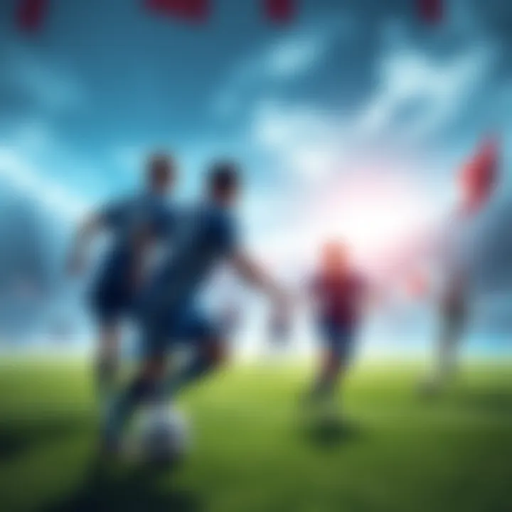 A dynamic soccer match featuring players in action with international flags in the background, representing the journey of Blue Lock characters joining overseas clubs.