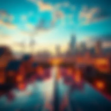 A vibrant city skyline powered by renewable energy sources, featuring solar panels and wind turbines, highlighting innovations in energy technology.