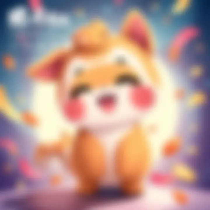 A cute character named Fuwamoco with playful features and an engaging expression, surrounded by colorful stream elements.