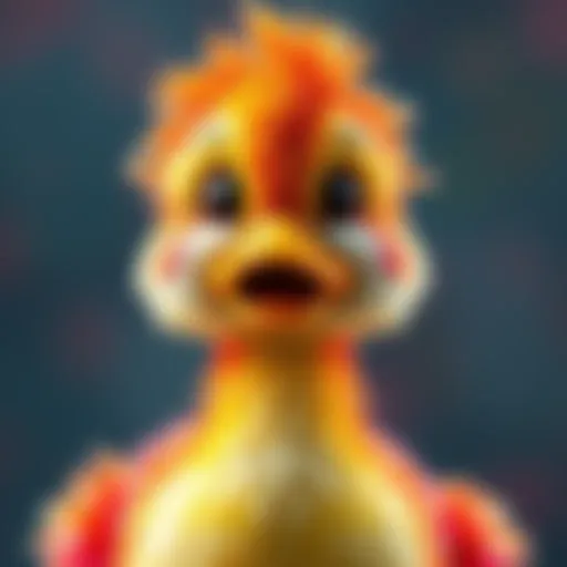 Fuzzy Duck Art by Toji A colorful and playful art piece featuring a fuzzy duck with a cheerful expression created by artist Toji.