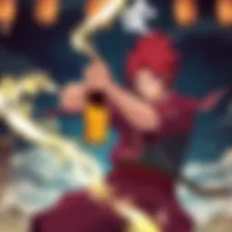Gaara using his powers to manipulate beer in a dramatic pose