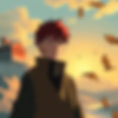 Gaara's Peaceful Transformation Gaara standing in a serene landscape, showing a calm expression with gentle sunlight illuminating his face, symbolizing his journey to peace.