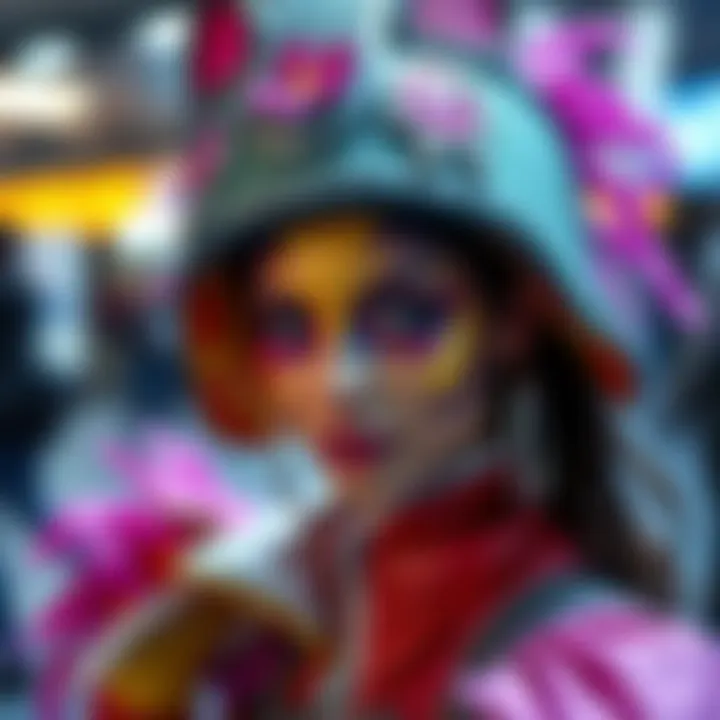 Person dressed as Gabby with a colorful costume and creative makeup, showcasing the character's vibrant look.