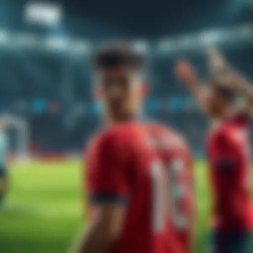 Gagamaru on the field looking defeated as two midfielders celebrate scoring goals behind him