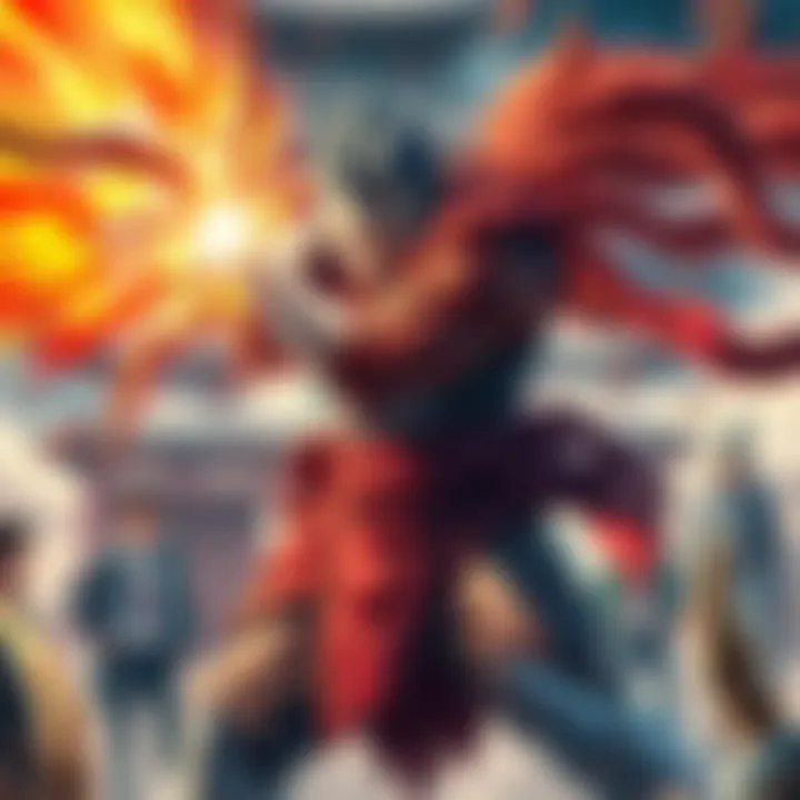 Gahiakuta showcasing his powerful form in an intense fight scene, surrounded by other characters looking concerned about their relevance