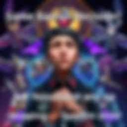 A person contemplating whether to summon or skip a game banner, with various game characters displayed in the background.