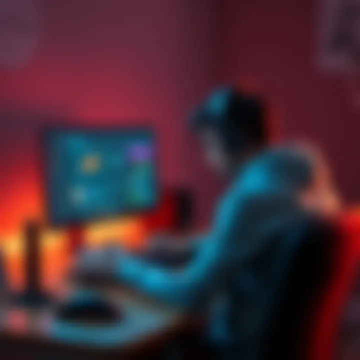 A gamer sitting at a desk, looking frustrated while following a modding tutorial on a computer screen showing patch details.